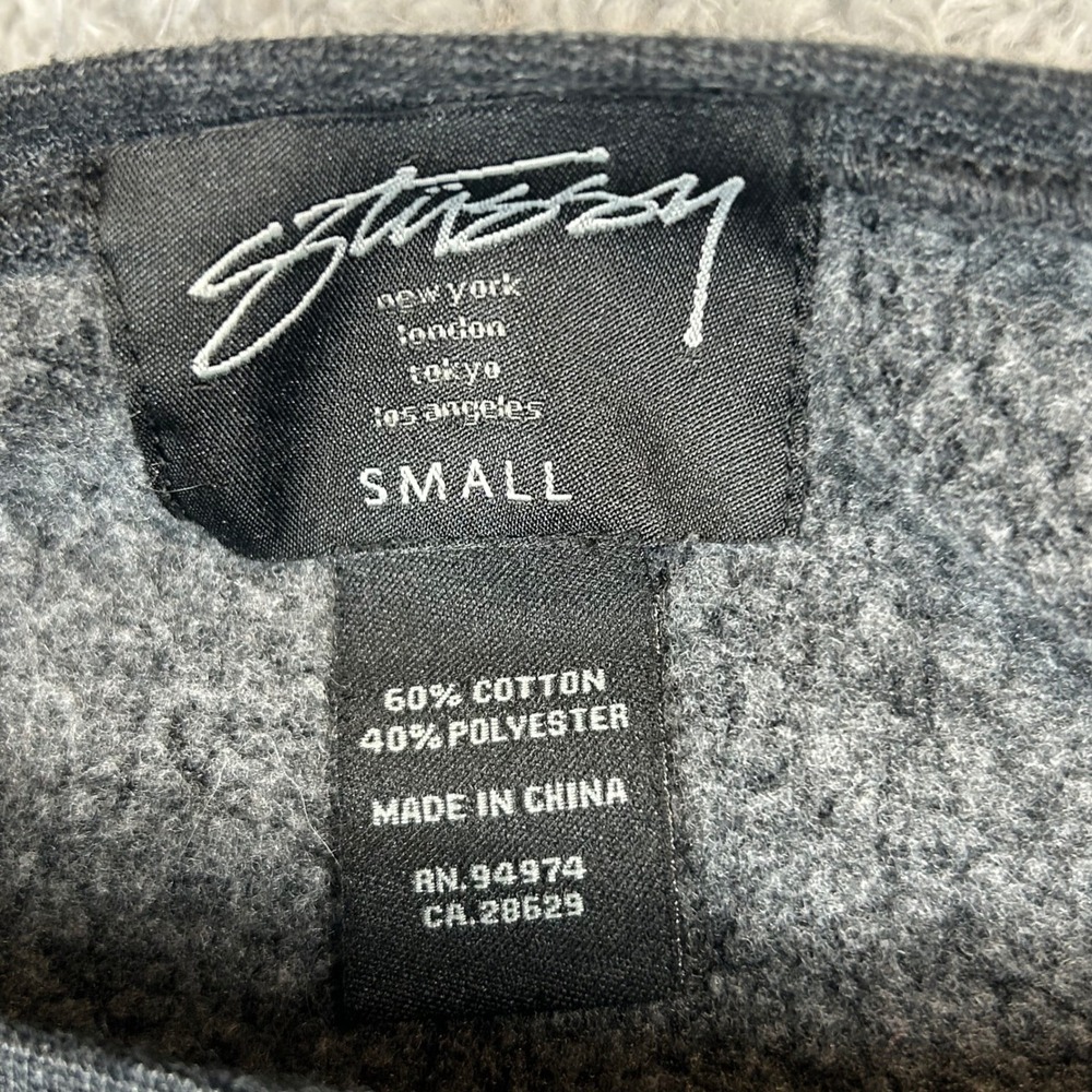 Stussy World Tour Graphic Sweatshirt Charcoal Gray Women Small Boat Neck Fleece - Picture 3 of 9